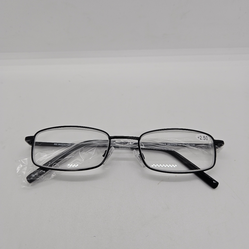NEW Italy Design black metal frame reading glasses +2.50